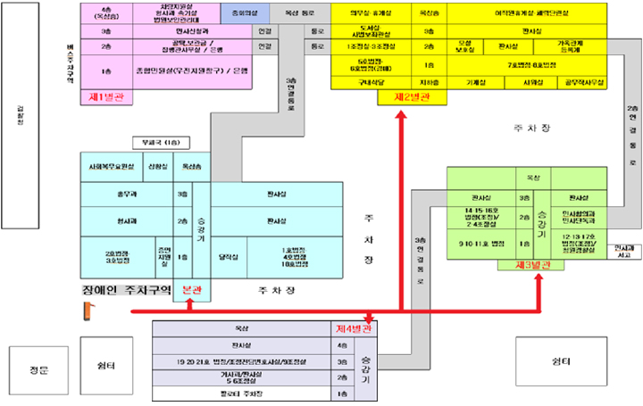 장애인 주차구역 및 휠체어 이동동선 지도이미지